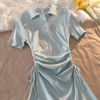夏季polo領短袖洋裝女小個子甜辣妹純欲修身氣質顯瘦包臀短裙子