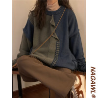 NAGA自制秋冬寬鬆美式復古潮牌慵懶風套頭毛衣女針織衫設計感小眾