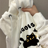 軟糯舒適！白色純棉寬鬆連帽運動衫秋冬新款減齡甜美薄款套頭女上衣