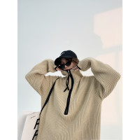 廢柴冬季美式復古重磅加厚高領套頭毛衣寬鬆慵懶針織上衣外套女潮