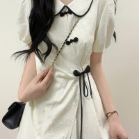 新中式國風盤扣洋裝女氣質甜美溫柔風收腰顯瘦2023夏季新款裙子