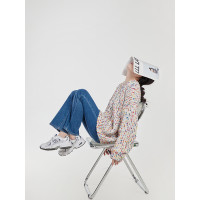 LLL LAB/軟糯風柔軟舒適毛衣女彩虹色慵懶針織衫寬鬆鹽系甜酷上衣