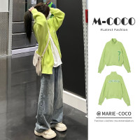 奶fufu軟糯拉鍊綠色毛衣開衫外套女秋冬學院風森系復古針織衫上衣