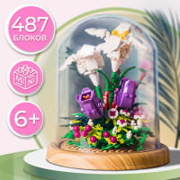 Конструктор цветы в колбе WiMi из 487 миниблоков, 3d модель букета для украшения интерьера, развивающая головоломка для детей и взрослых