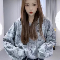 連帽運動衫女春秋薄款chic港風韓版寬鬆設計感小眾紮染短款外套上衣