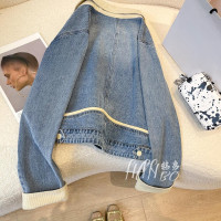 一線大品牌高端外貿單女裝原尾貨出口剪標撞色拼接長袖牛仔短外套