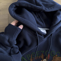 秋季2023網紅爆款衛衣女寬鬆復古小眾設計藏青色小個子連帽外套