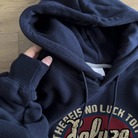 太美了~強烈推~藏青色連帽運動衫女復古印花寬鬆Oversize上衣外套潮