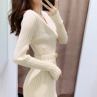 秋冬針織洋裝配大衣內搭打底裙修身顯瘦中長版毛衣裙高級感女裝