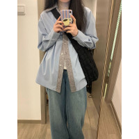 韓系復古小眾設計感長袖襯衫外套秋裝女2023新款慵懶寬鬆時髦上衣