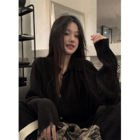 韓系chic黑色條紋長袖襯衫女2023年秋季新款翻領寬鬆百搭外套上衣