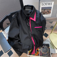 美式復古設計感小眾撞色拼接襯衫女春秋vintage港風長袖上衣外套