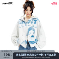 APEA千禧辣妹芭比人像暈染印花厚棉T2023秋季寬鬆拉鍊連帽長袖外套