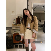 氣質慵懶風Polo領長袖設計感假兩件襯衫女秋季中長版襯衫外套上衣