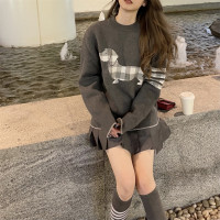 BABE 2023秋冬新款tb寬鬆小狗套頭休閒上衣毛衣男女情侶 四條槓高版本