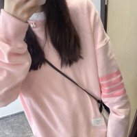 粉色oversize衛衣女加絨純棉外套潮牌tb上衣寬鬆慵懶風長袖中長版