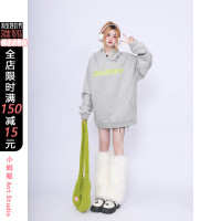 2023春季美式復古vintage淺灰色衛衣女新款2023爆款加厚連帽上衣