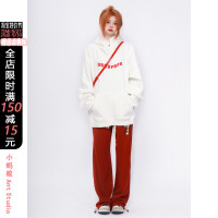 美式潮牌高街復古重磅小眾設計原創白色oversize衛衣女春秋款連帽