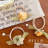 新款气质花朵发圈头绳女珍珠高级感百搭流苏皮筋女后脑勺发圈发饰