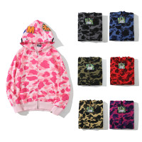 BAPE潮牌鯊魚頭外套女秋冬毛圈加絨拉鍊連帽運動衫男情侶款猿人帽衫