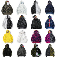 日系潮牌猿人迷彩拉鍊連帽運動衫男女鯊魚潮流帽衫街頭嘻哈開衫外套