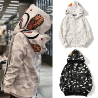 潮牌ape鯊魚頭外套夜光斑點迷彩雙帽衛衣猿人男女同款拉鍊連帽衫