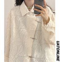 UATONLINE春秋美式復古新中式設計感高級感金屬盤扣長袖襯衫女潮