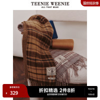 TeenieWeenie小熊2023秋冬新款綿羊毛格紋圍巾舒適保暖時尚搭配女