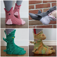 針織鱷魚襪鯊魚襪魚襪創意地板襪Knit Crocodile Socks跨境耶誕