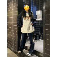 2023新款重磅插肩袖圓領厚棉T女士秋冬季oversize加絨加厚美式上衣