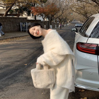 奶fufu的慵懶風一字肩毛衣女秋冬2023新款高級趕溫柔長袖針織上衣