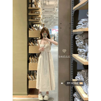 PPHOME甜美小乖~夏新款纏繞式綁帶大裙擺A字吊帶洋裝高腰長裙女