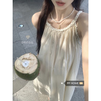 PPHOME法式鈴蘭~新款潮寬鬆掛頸無袖露肩氣質仙氣吊帶長洋裝女