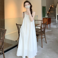 PPHOME欲妹神服~夏季純色無袖寬鬆休閒簡約A字掛頸氣質長裙洋裝