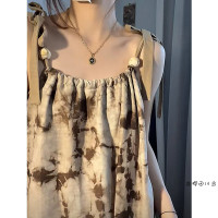 櫻田川島夏季新中式紮染吊帶裙拼接洋裝女不規則小眾設計長裙子