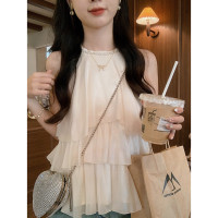 安璃 ANLI 精緻水鑽掛頸露肩仙氣蛋糕襯衫時髦百搭甜美氣質上衣