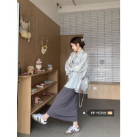 PPHOME清秀學姐~條紋防曬薄款襯衫外套女+針織吊帶修身洋裝套裝