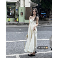 PPHOME法式溫柔~法式溫柔風大V領吊帶長裙仙氣顯瘦海邊度假洋裝