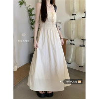 PPHOME甜欲戀曲~吊帶洋裝女夏季設計感抽繩寬鬆收腰顯瘦a字長裙