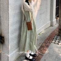 【BM 9.19新品】馬奶提子 綠色豎條紋背心裙秋季圓領減齡打底裙