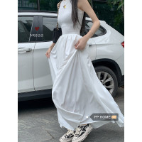 PPHOME~復古別致背心長裙法式冷淡風高級感收腰顯瘦百搭連衣裙女