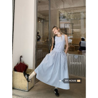 PPHOME雪榕香香~高級設計感吊帶裙女夏季甜辣妹收腰長版A字裙