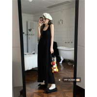 PPHOME夜暮甜曲~華夫格無袖背心洋裝顯瘦吊帶裙寬鬆慵懶風長裙