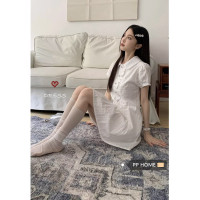 PPHOME茉莉甜心~夏裝網紅款新款polo領單排扣短袖仙女羣