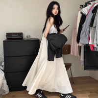 Exclusive type 高級氣質設計感慵懶寬鬆長版側兜大擺吊帶洋裝