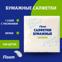 Бумажные салфетки Floom однослойные , белые , 24*24см , 100шт