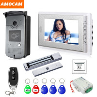 Видеодомофон с 7-дюймовым экраном, система Интерком, 5-RFID-брелок, электрический замок, пульт дистанционного управления, видеозвонок с питанием, визуальный Интерком