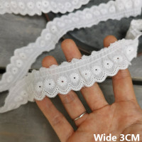3 см шириной, белая хлопковая плиссированная ткань, полая вышивка, лента с оборками, кружевной край, отделка для одежды, рукоделия, шитье, бахрома, Декор