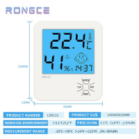 Цифровой измеритель температуры и влажности с ЖК-дисплеем, электронный домашний термометр с часами и функцией подсветки, гигрометр
