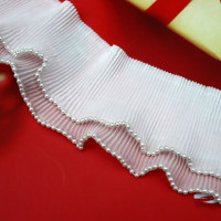 1 ярд, белая плиссированная шифоновая отделка, кружевной жемчужный бисерный край, гофрированный воротник, манжеты, материал «сделай сам», кукольная игрушка ручной работы, юбка, платье, костюм